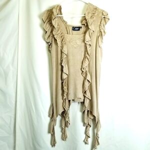Coline blouse flowy drapey beige ruffles corset back square neck‎ embroidery EUC